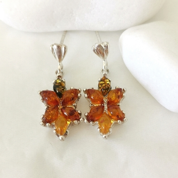 GENUINE Amber flower earrings in Sterling Silver   🆕 - Picture 3 of 5